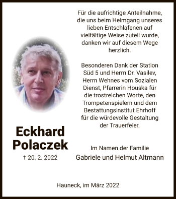 Traueranzeige von Eckhard Polaczek von HZ