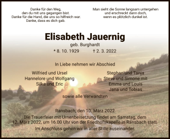 Traueranzeige von Elisabeth Jauernig von HZ