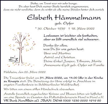 Traueranzeige von Elsbeth Hämmelmann von HZ