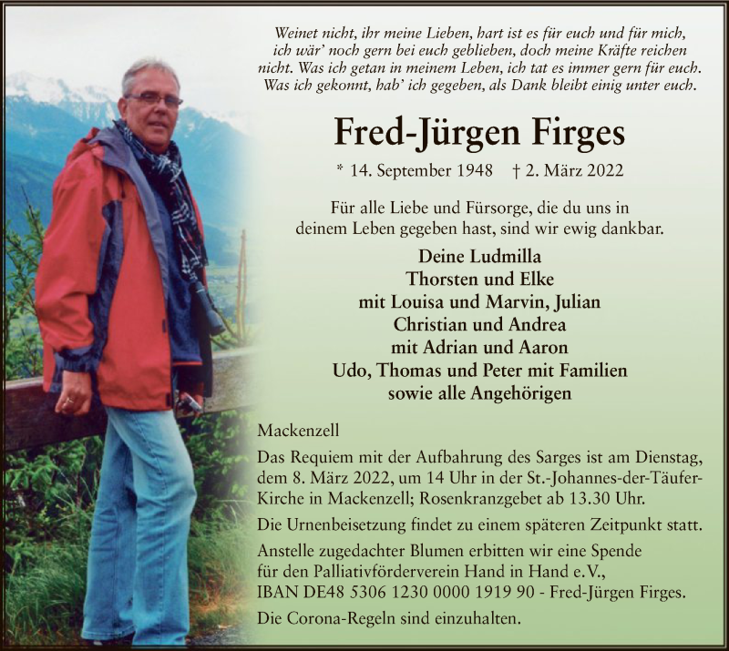  Traueranzeige für Fred-Jürgen Firges vom 05.03.2022 aus HZ