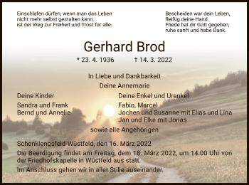 Traueranzeige von Gerhard Brod von HZ