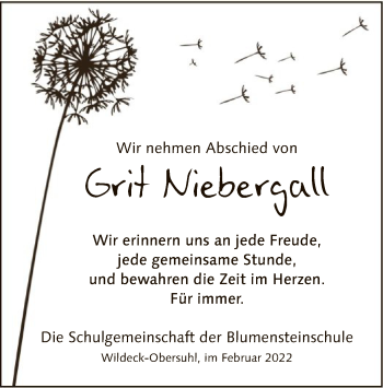 Traueranzeige von Grit Niebergall von HZ