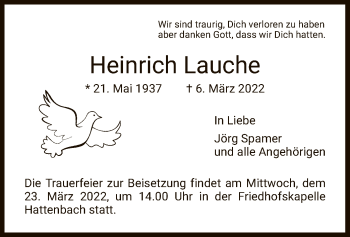 Traueranzeige von Heinrich Lauche von HZ