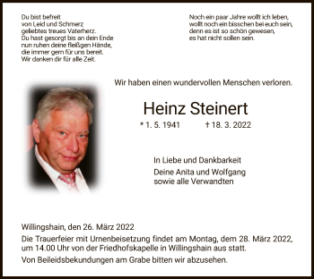 Traueranzeige von Heinz Steinert von HZ