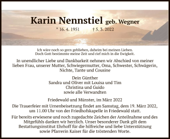 Traueranzeige von Karin Nennstiel von HZ