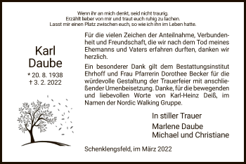 Traueranzeige von Karl Daube von HZ