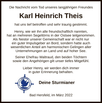 Traueranzeige von Karl Heinrich Theis von HZ