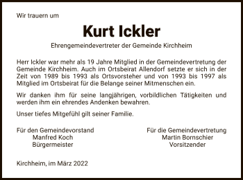 Traueranzeige von Kurt Ickler von HZ