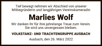 Traueranzeige von Marlies Wolf von HZ