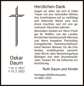 Traueranzeige von Oskar Daum von HZ