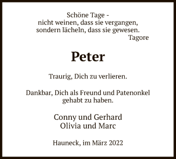 Traueranzeige von Peter Hehl von HZ