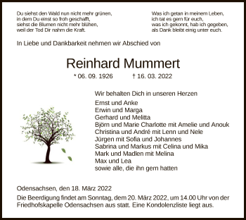 Traueranzeige von Reinhard Mummert von HZ