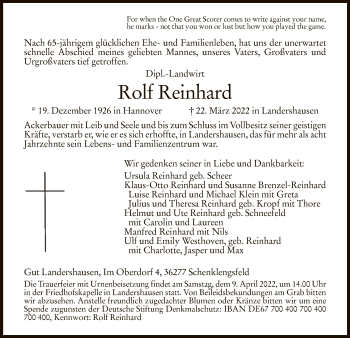 Traueranzeige von Rolf Reinhard von HZ