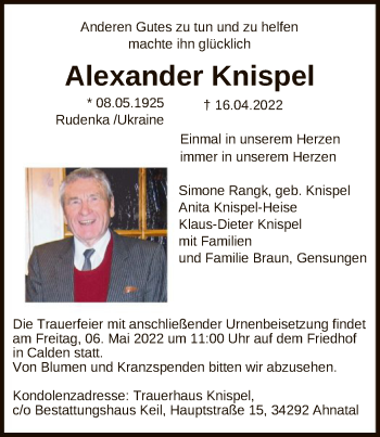 Traueranzeige von Alexander Knispel von HNA