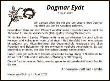 Traueranzeige von Dagmar Eydt von HZ