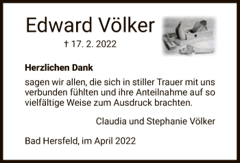 Traueranzeige von Edward Völker von HZ