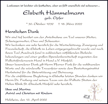 Traueranzeige von Elsbeth Hämmelmann von HZ