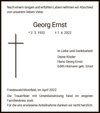 Traueranzeige von Georg Ernst von HZ