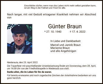 Traueranzeige von Günter Braun von HZ