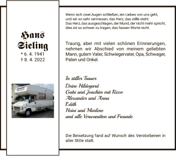 Traueranzeige von Hans Sieling von HZ