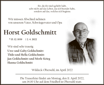 Traueranzeige von Horst Goldschmitt von HNA