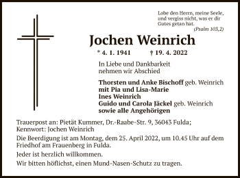 Traueranzeige von Jochen Weinrich von HZ