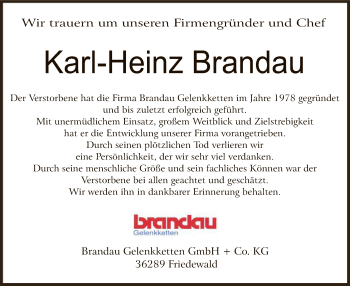 Traueranzeige von Karl-Heinz Brandau von HZ