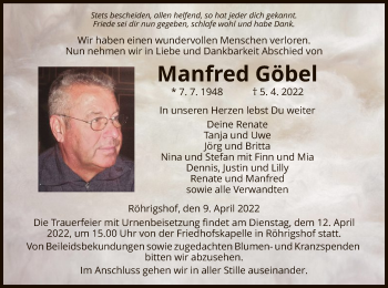 Traueranzeige von Manfred Göbel von HZ