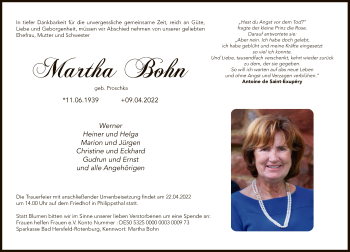 Traueranzeige von Martha Bohn von HZ