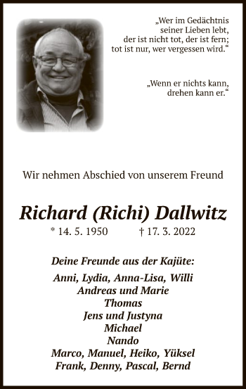 Traueranzeige von Richard Dallwitz von HZ