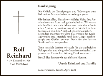 Traueranzeige von Rolf Reinhard von HZ