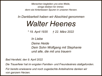 Traueranzeige von Walter Heenes von HZ