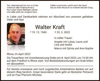 Traueranzeige von Walter Kraft von HZ