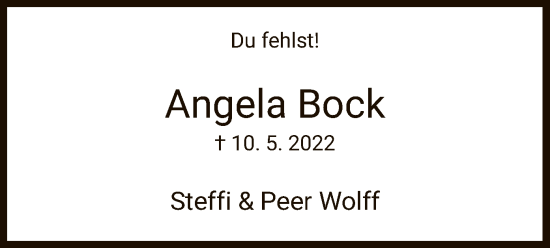 Traueranzeige von Angela Bock von HZ