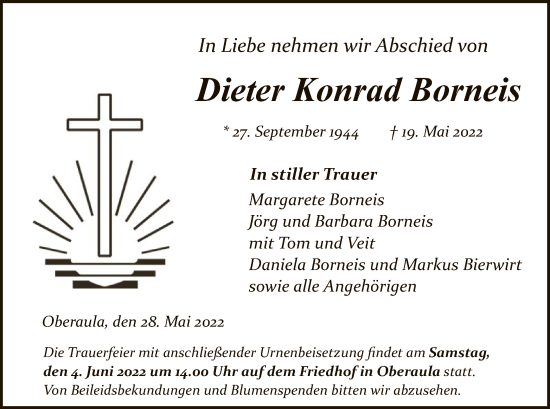 Traueranzeige von Dieter Konrad Borneis von HZ