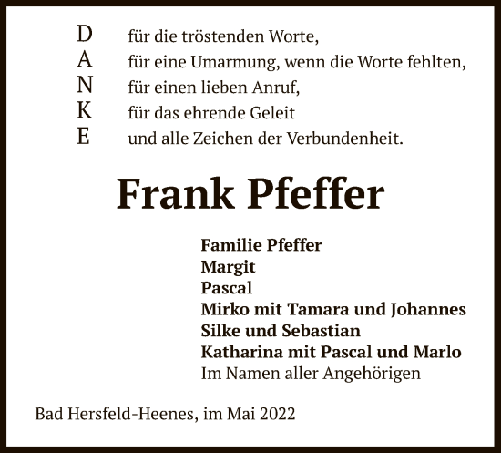 Traueranzeige von Frank Pfeffer von HZ