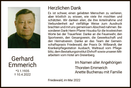 Traueranzeige von Gerhard Emmerich von HZ