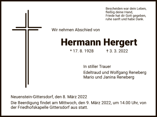 Traueranzeige von Hermann Hergert von HZ