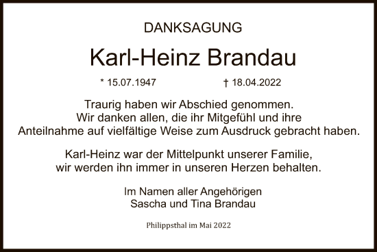 Traueranzeige von Karl-Heinz Brandau von HZ