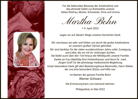 Traueranzeige von Martha Bohn von HZ