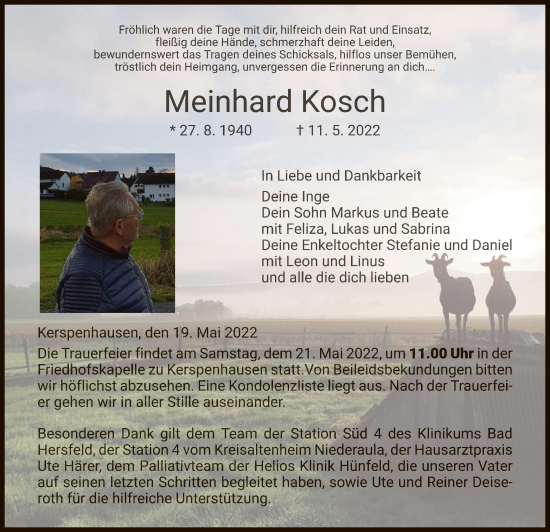 Traueranzeige von Meinhard Kosch von HZ