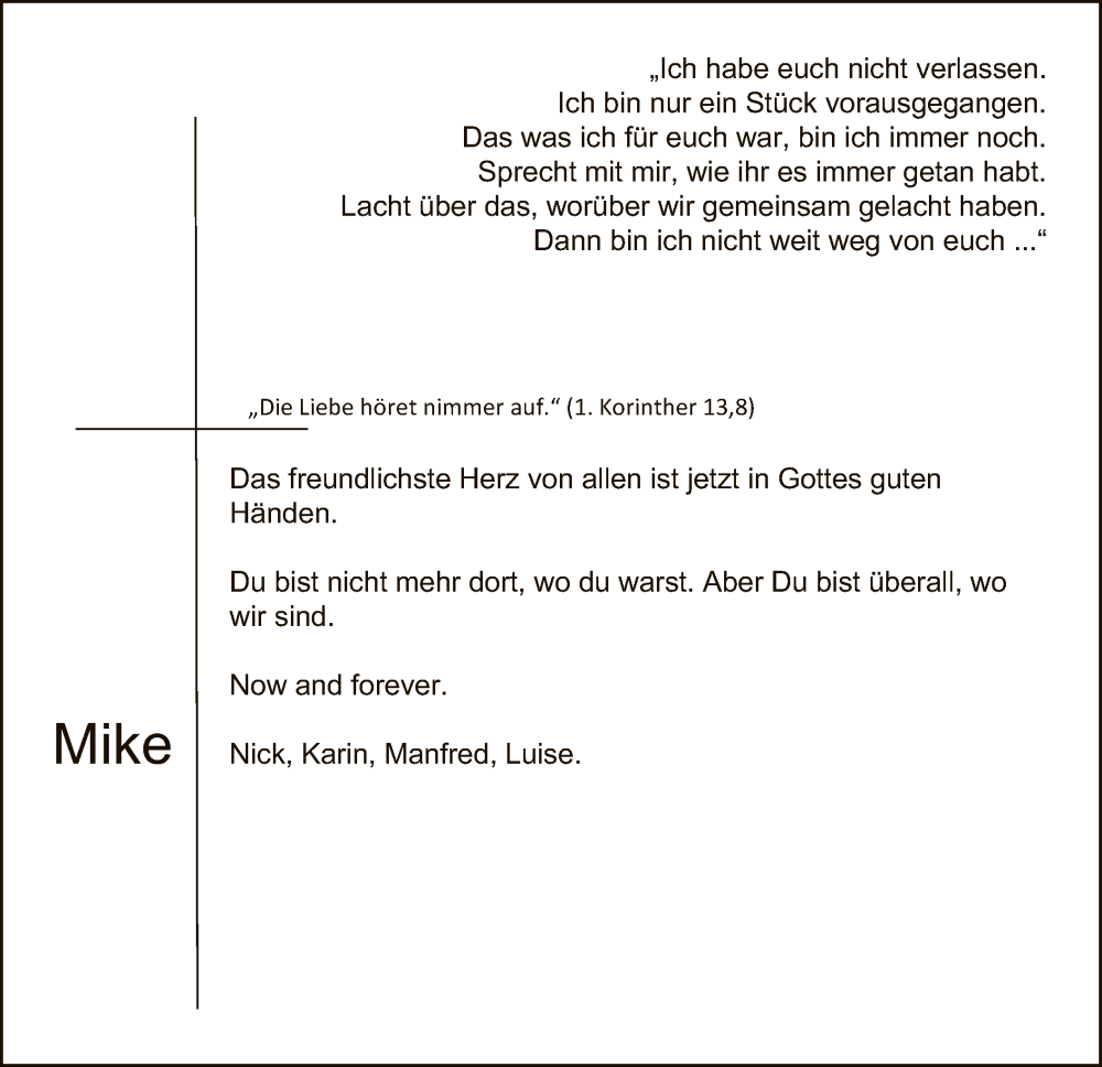  Traueranzeige für Mike Heise vom 06.05.2022 aus HZ
