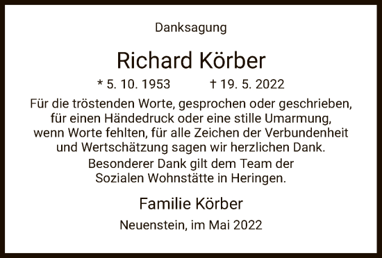 Traueranzeige von Richard Körber von HZ