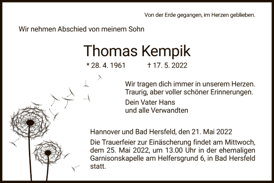 Traueranzeige von Thomas Kempik von HZ