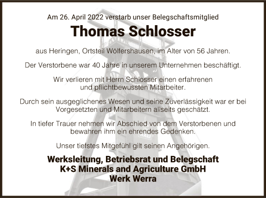 Traueranzeige von Thomas Schlosser von HZ