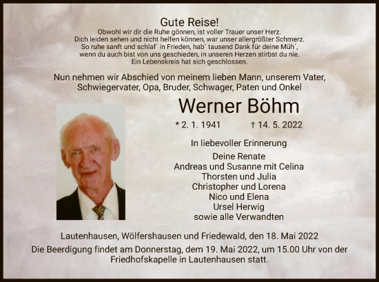 Traueranzeige von Werner Böhm von HZ