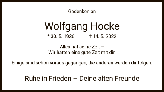 Traueranzeige von Wolfgang Hocke von HZ