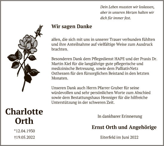 Traueranzeige von Charlotte Orth von HZ