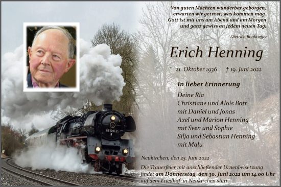 Traueranzeige von Erich Henning von HZ