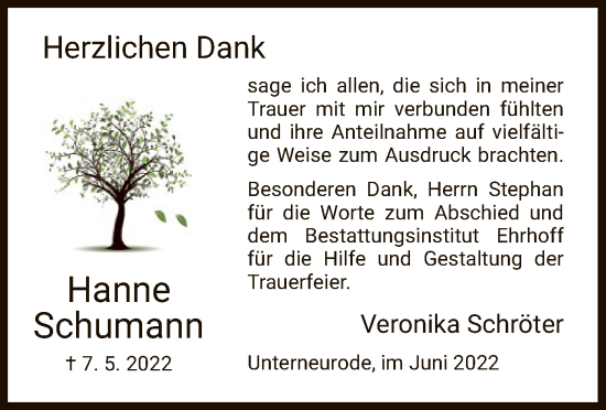 Traueranzeige von Hanne Schumann von HZ